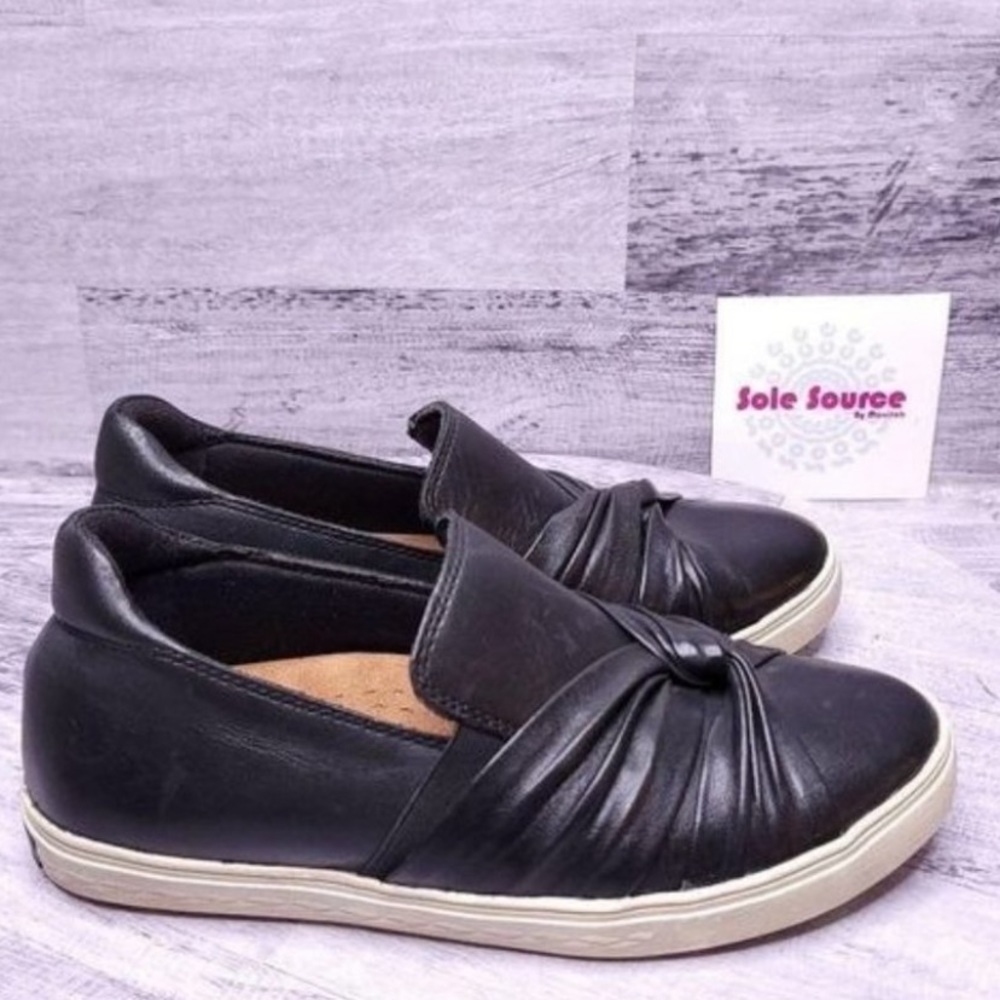 Rockport Cobb Hill Willa Twisted Bow Leather Slip on Sneaker Black Women's sz 6